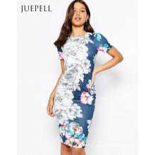 Camisa Flor T Scuba Bodycon Vestido MIDI